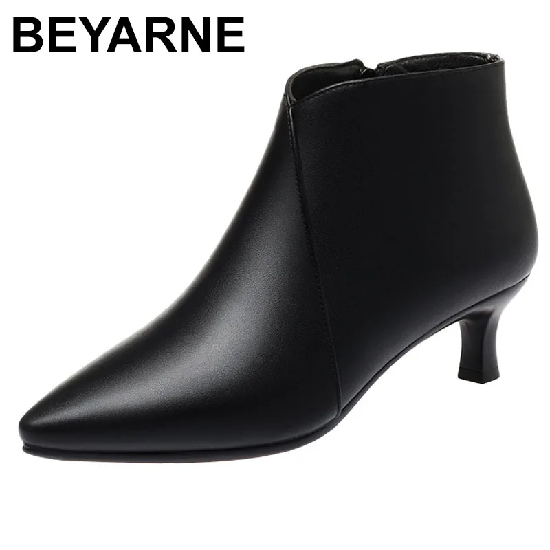 

Women Genuine Leather Ankle Boots Low Kitten Heels Back Zip Boots Autumn Winter Shoes Woman Size 40 41