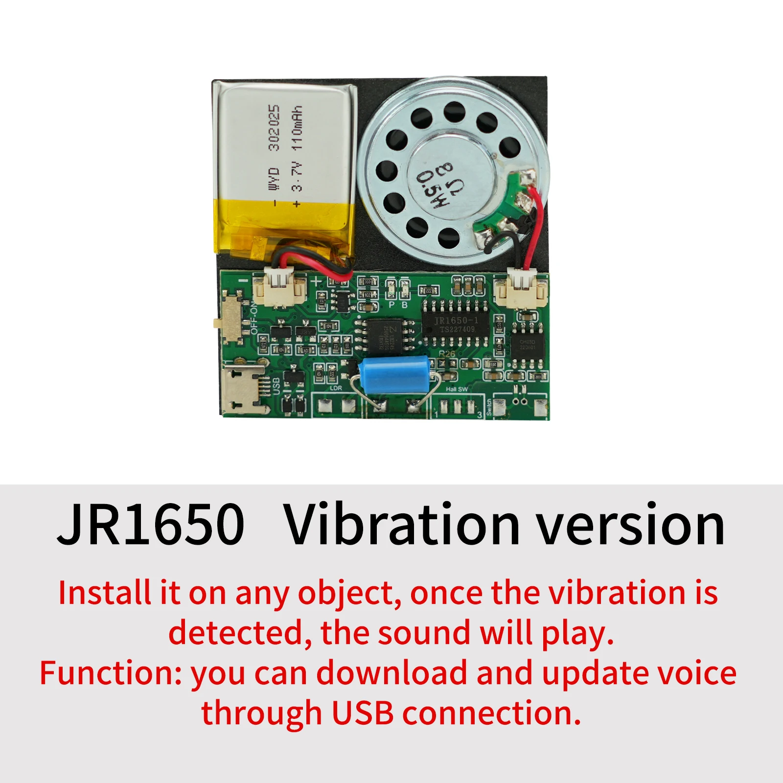8MB Vibration Activate Mode MP3 Music Player IC PCB Sound Module, USB Downloadable&Recordable Voice Chip for Xmas Greeting Gifts