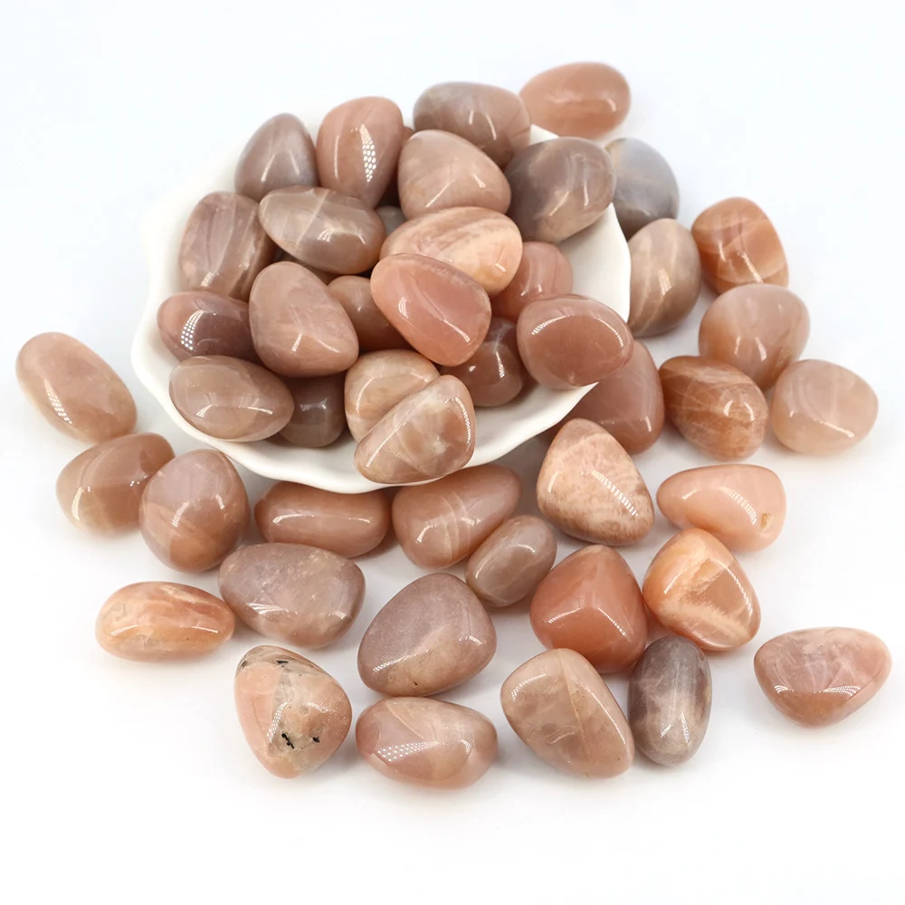 50g/Bag Tumbled Gemstones Natural Peach Moonstone Bulk Polished Rocks Energy Crystals Stones Collection Aquarium Home Decoration