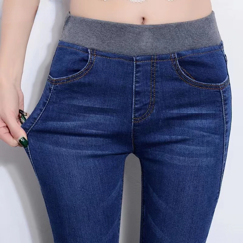 

New Oversize 40 Stretch Skinny Jeans Women Elastic High Waist Pencil Vaqueros Casual Slim Denim Pants Lady Spring Cowboy Capris