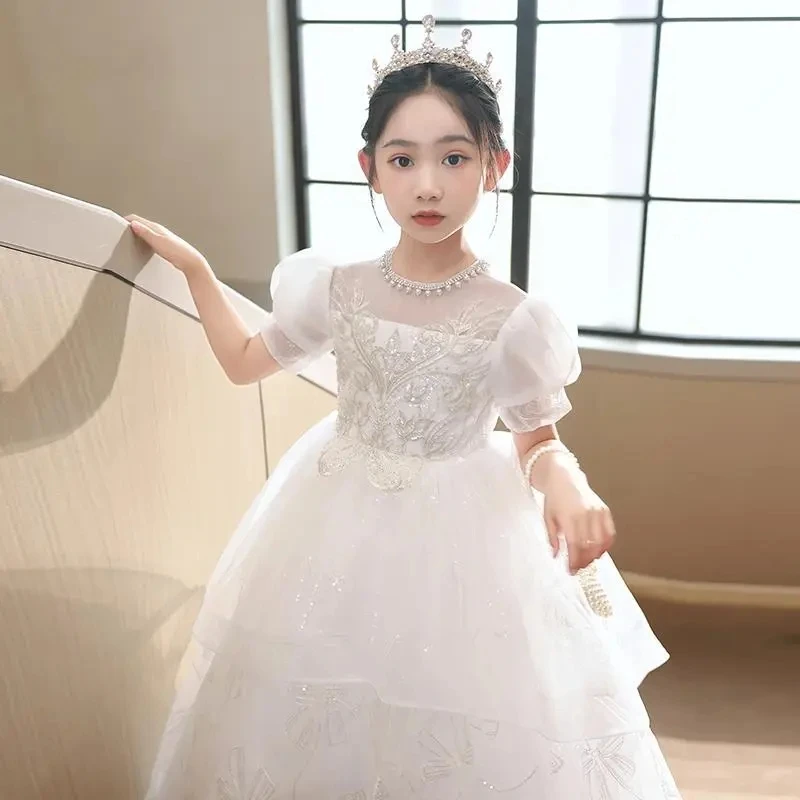 Neue High-End-Prinzessin Perlen Pailletten Kleid Kinder Blumen mädchen Kleider für Mädchen Kinder Kleid für Weihnachts feier langes Ballkleid