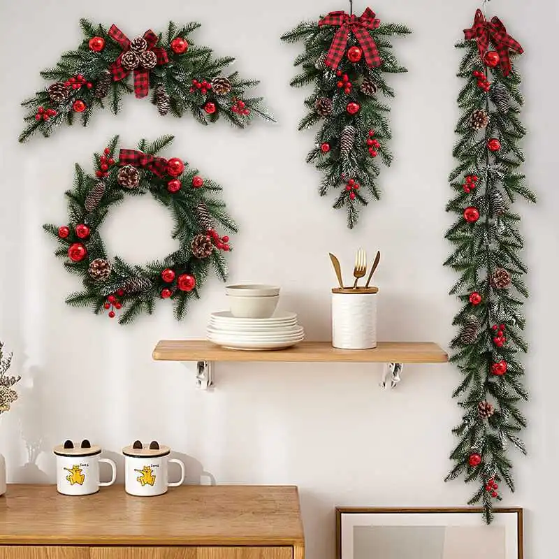 Weihnachtsdekorationen PE Weihnachtskranz Simulation Rattan Weihnachtsbaum Fensterdekoration Tür Wandbehang