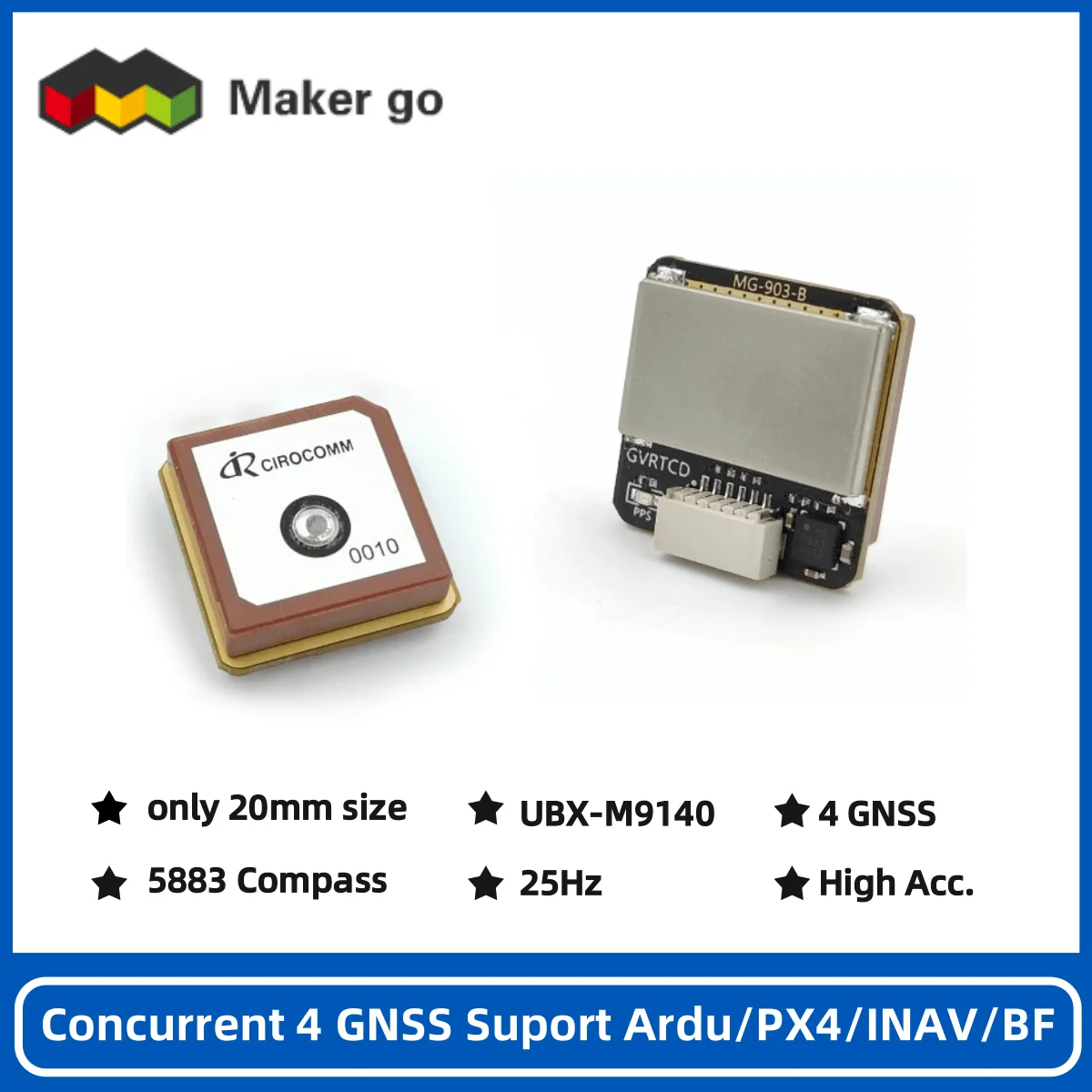 Technologie GNSS de petite taille de M9/UBX-M9140 GPS avec la boussole QMC5883L MG-903 de module MicoAir pour FPV/drones de course/robotique/bateaux