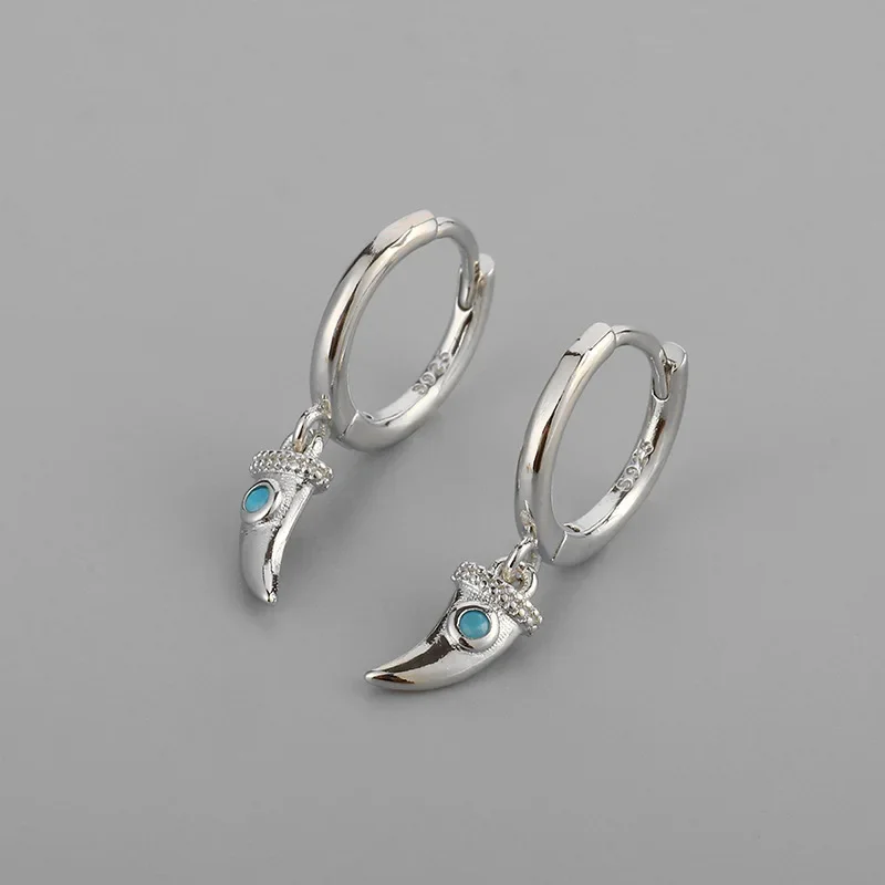 Silver Color Blue Turquoise Drop Hoop Earrings for WomenGeometric Enamel Fashion Jewelry Gift Wholesale