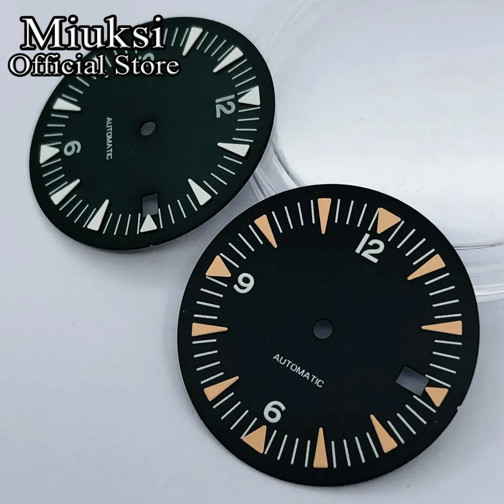 Miuksi 32mm black blue green watch dial luminous dial fit NH35 movement