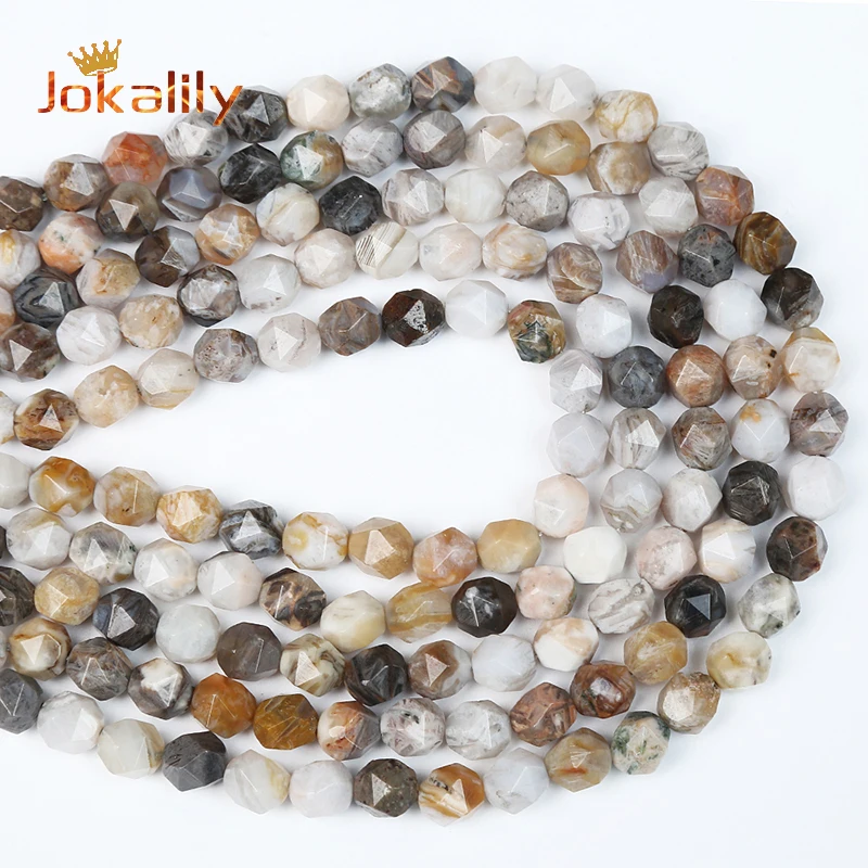 8mm Faceted Natural Bamboo Leaf Agates Beads For Jewelry Making Round Loose Spacers Beads DIY Bracelets Necklace Accessories 15