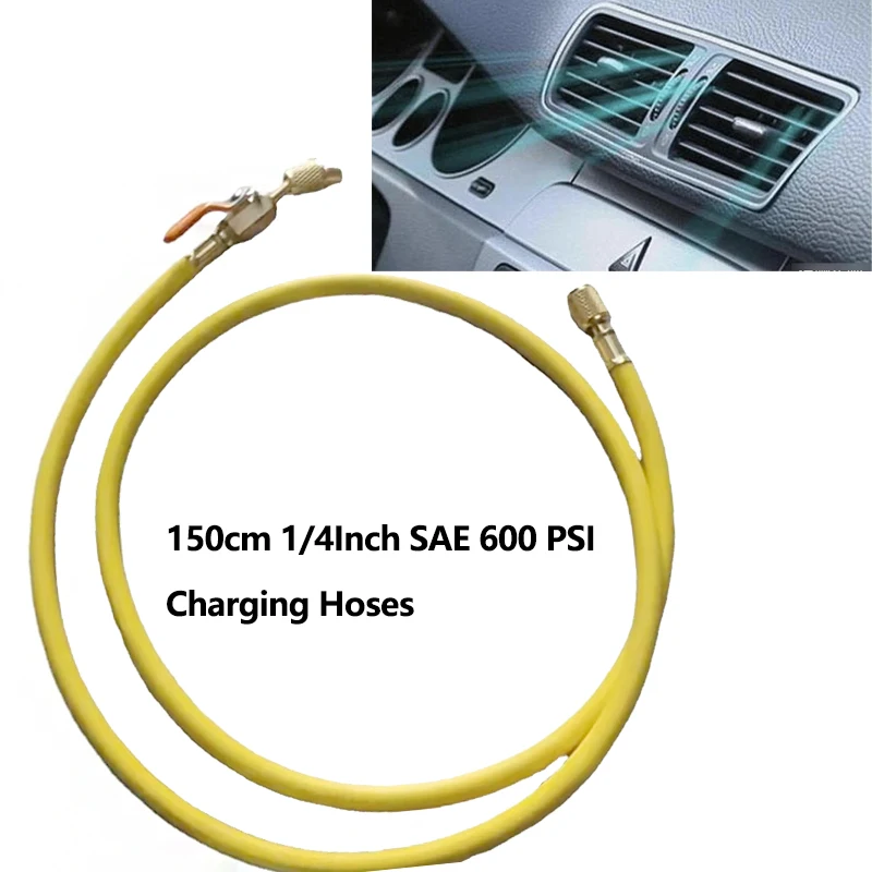 

1pcs 150cm HVAC 1/4Inch SAE 600 PSI R134a R22 Automotive Air Conditioning Charging Hoses with Shut Valve