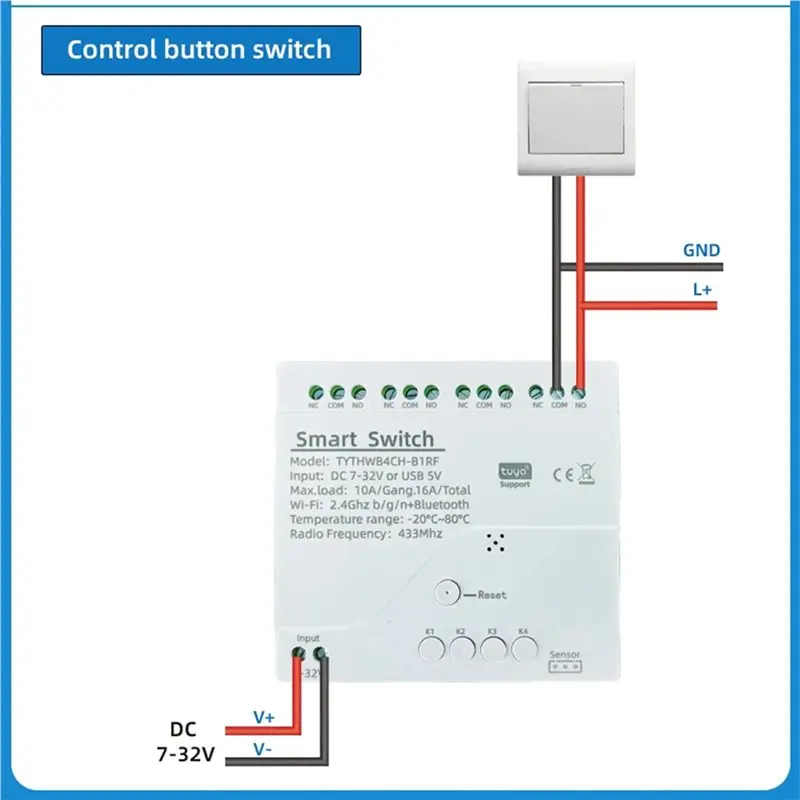Superior-2X Tuya Smart Wifi 4 Channel Relay With Temperature Humidity Sensor Passive Dry Contact Switch RF433 For Alexa Alice(A)