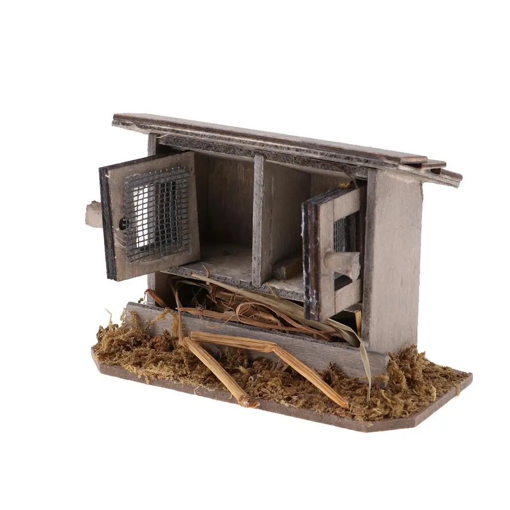 Miniatur-Hühnerstall aus Holz für 1/12 Puppenhausmöbel, Tierzubehör