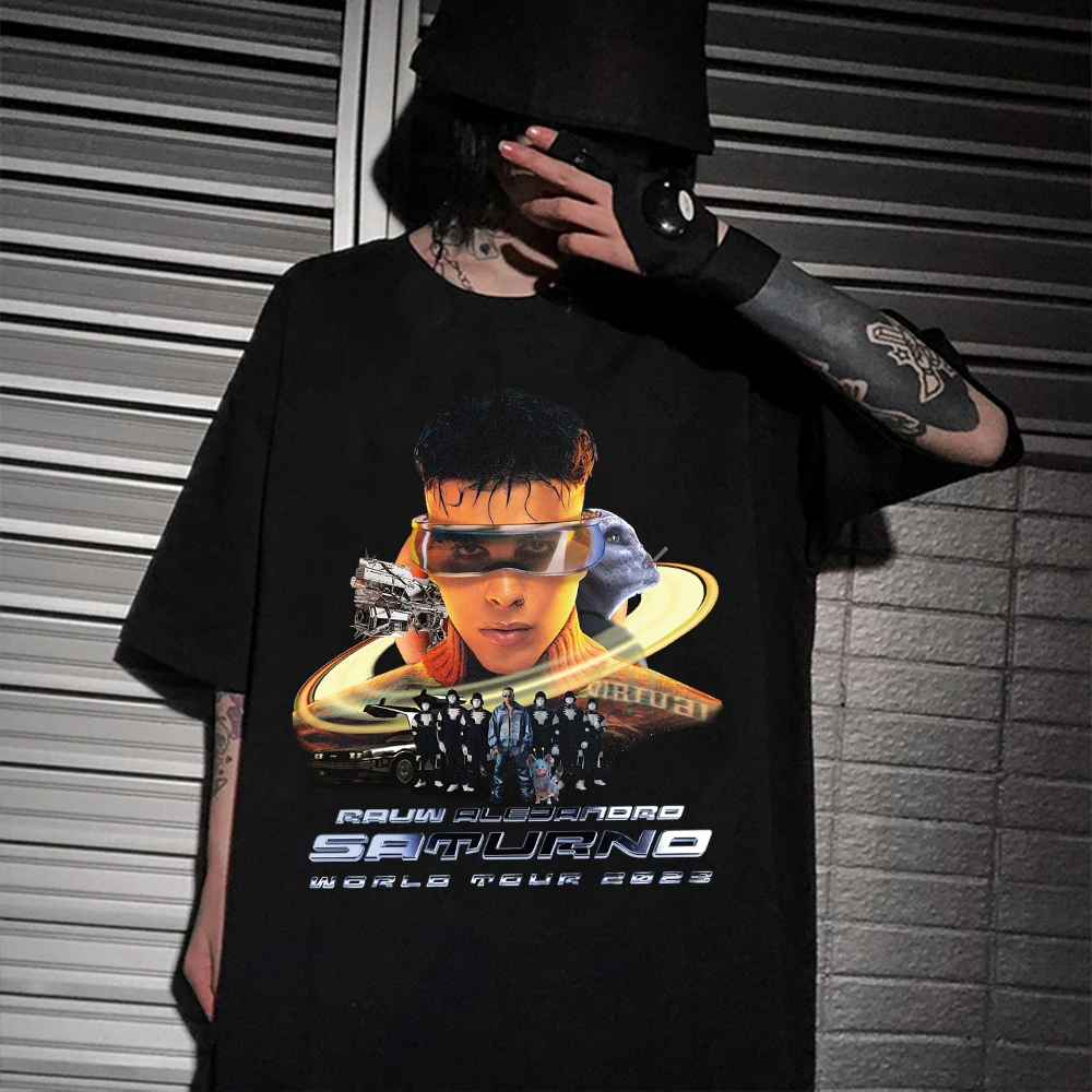 Hot Rauw Alejandro Saturno World Tour Graphic Men Women Short Sleeve Hiphop Shirt Y2K Tops Clothes