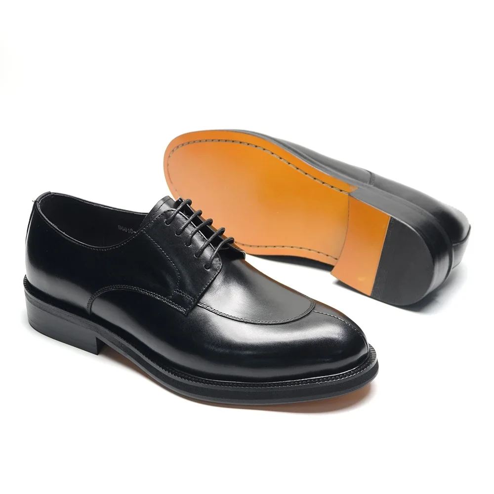 Classic Italian Luxury Brand Men's Elegant Black Dress Shoes Authentic Genuine Leather Lace Up Oxfords Business Social Footwear
