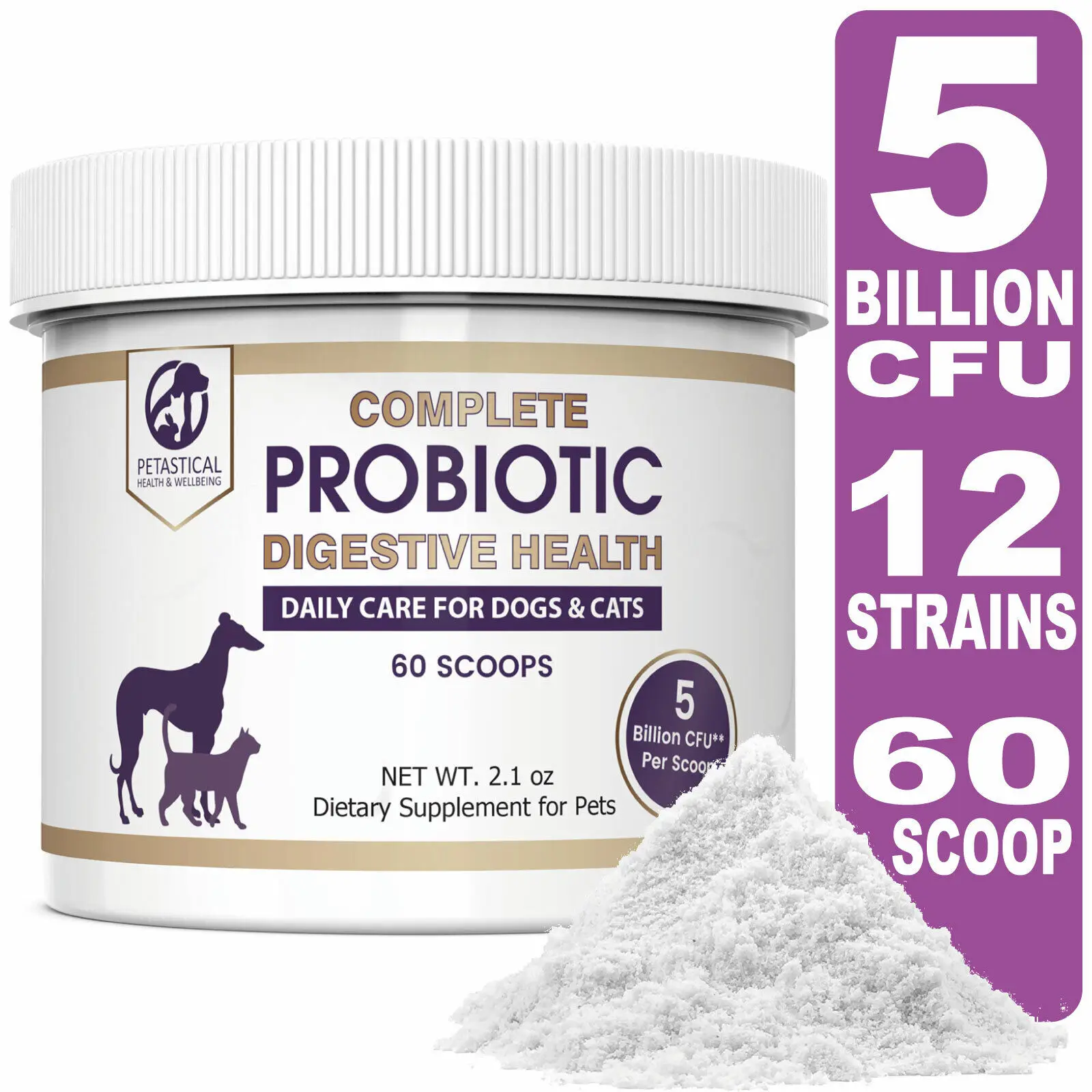 

Petastical Complete Probiotic For Dogs And Cats, Digestive Health, Pet Daily Care, 2.1 oz