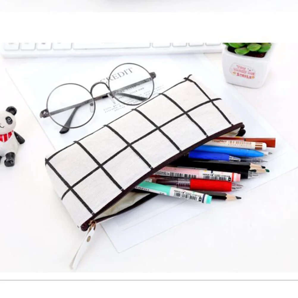 2 قطعة حقيبة أقلام رصاص طالب القرطاسية الحقيبة دائم قابل للغسل المنظم أبيض رمادي متعدد الاستخدامات عملات الهاتف الخليوي #1