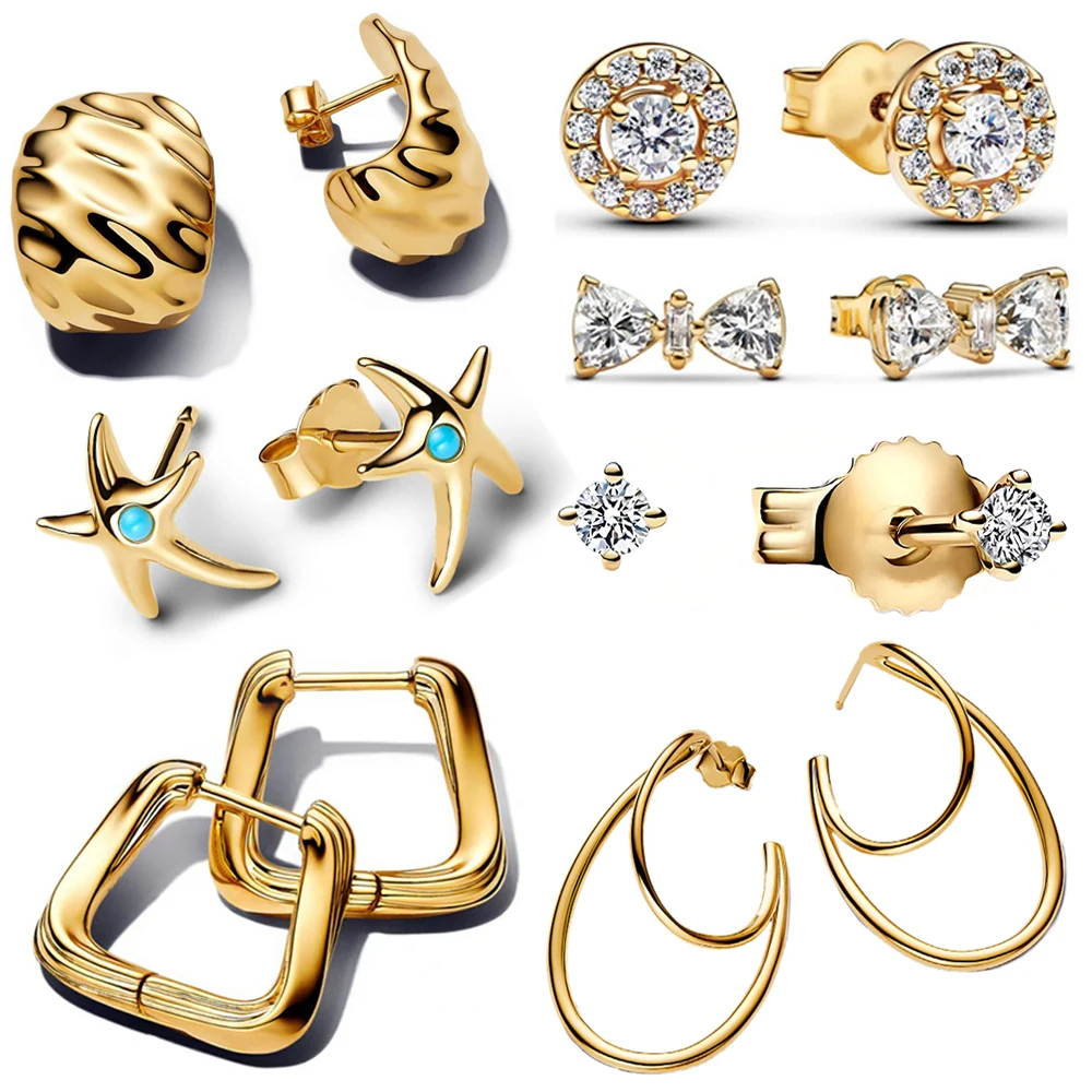 سلسلة أوروبية وأمريكية 925 من الفضة الإسترليني على شكل دائرة مربعة وتموج الماء وأقراط دائرية ونجمة مجوهرات مبهرة للسيدات