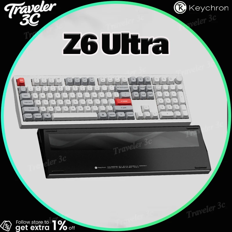 

keychron Z6Ultra Three Mode Dual 8K Mechanical Keyboard 108Keys Customized Aluminum alloy Hot Swap Keyboard 8000mah Mac/Win PC