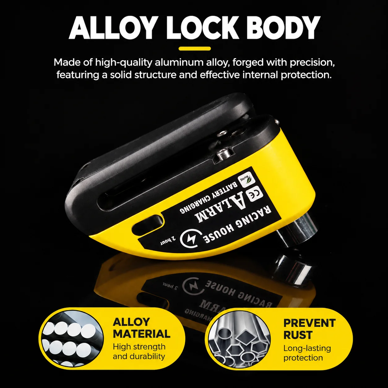 Disc Brake Lock 120db Anti-Theft with Reminder Cable and Carry Pouch High Security Disc Lock for Motorcycle Bike Moped Motocross