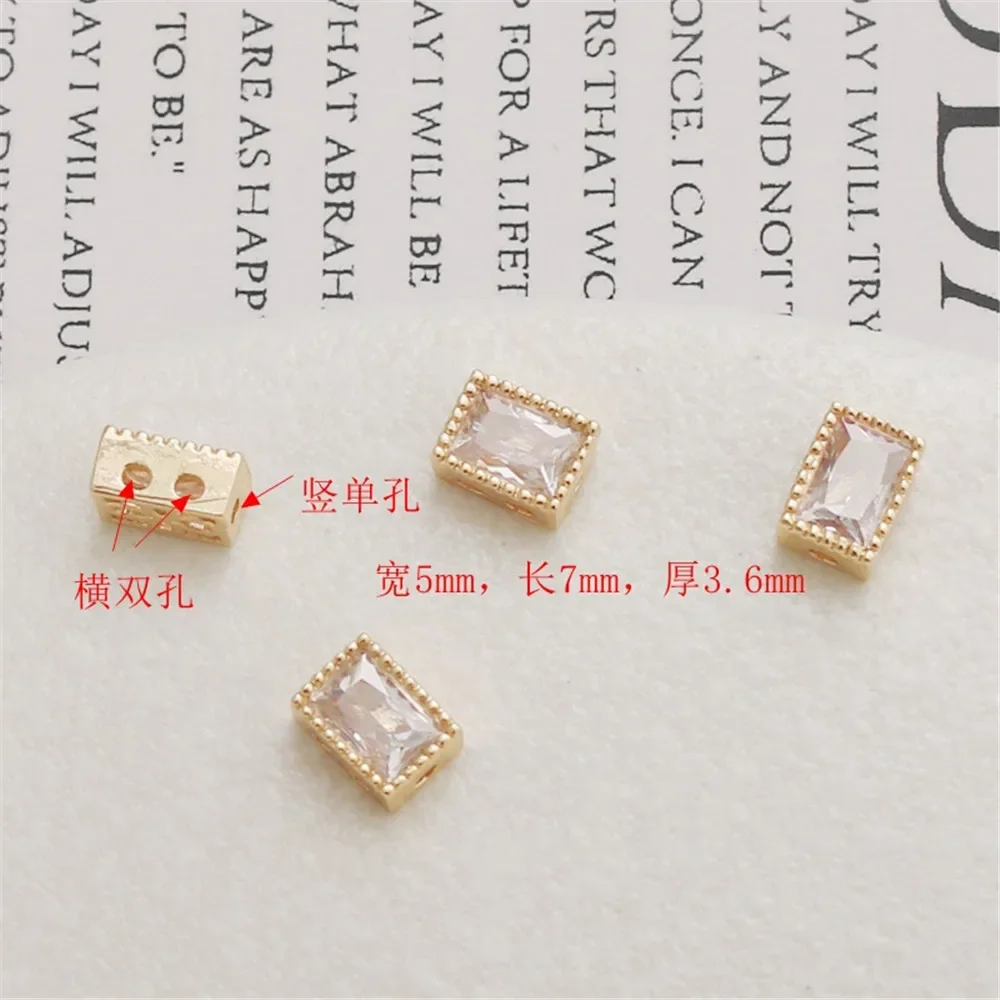 

14-каратное золото, цветной инкрустированный цирконом, квадратный бисер, плоский бисер, браслет «сделай сам», ожерелье с свободными бусинами, ювелирные аксессуары