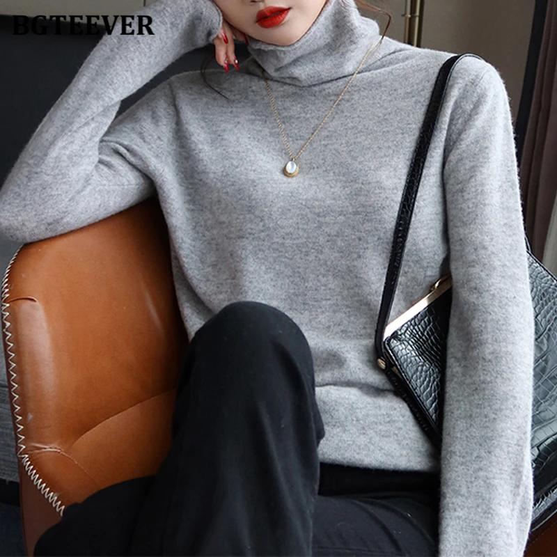 BGTEEVER Stylish Full Sleeve Women Turtleneck Sweaters Jumpers Autumn Winter Warm Slim Female Knitted Pullovers Ladies Knitwear