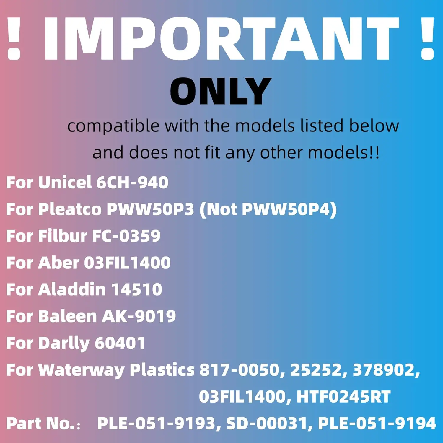 خرطوشة فلتر سبا لـ Unicel 6CH-940، Pleatco PWW50P3، Filbur FC-0359، Aber 03FIL1400، Waterway 817-0050 مقشدة الوصول الأمامي #2