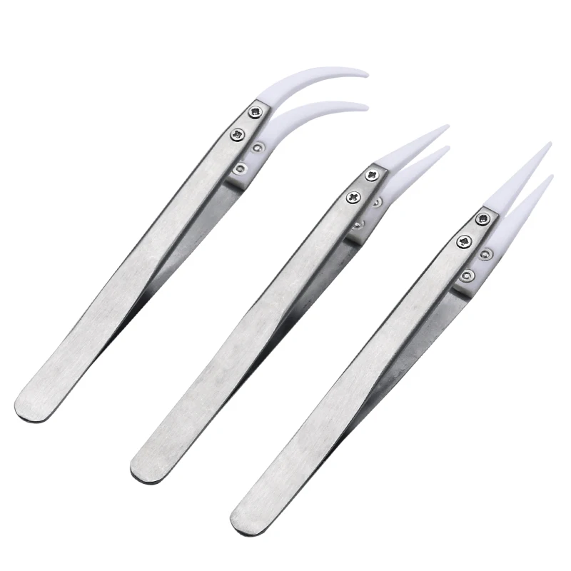 Ceramic Tweezers Heat Resistant Non Conductive Stainless Steel Body Multifunction Hand Tools Kits Industrial Tweezers