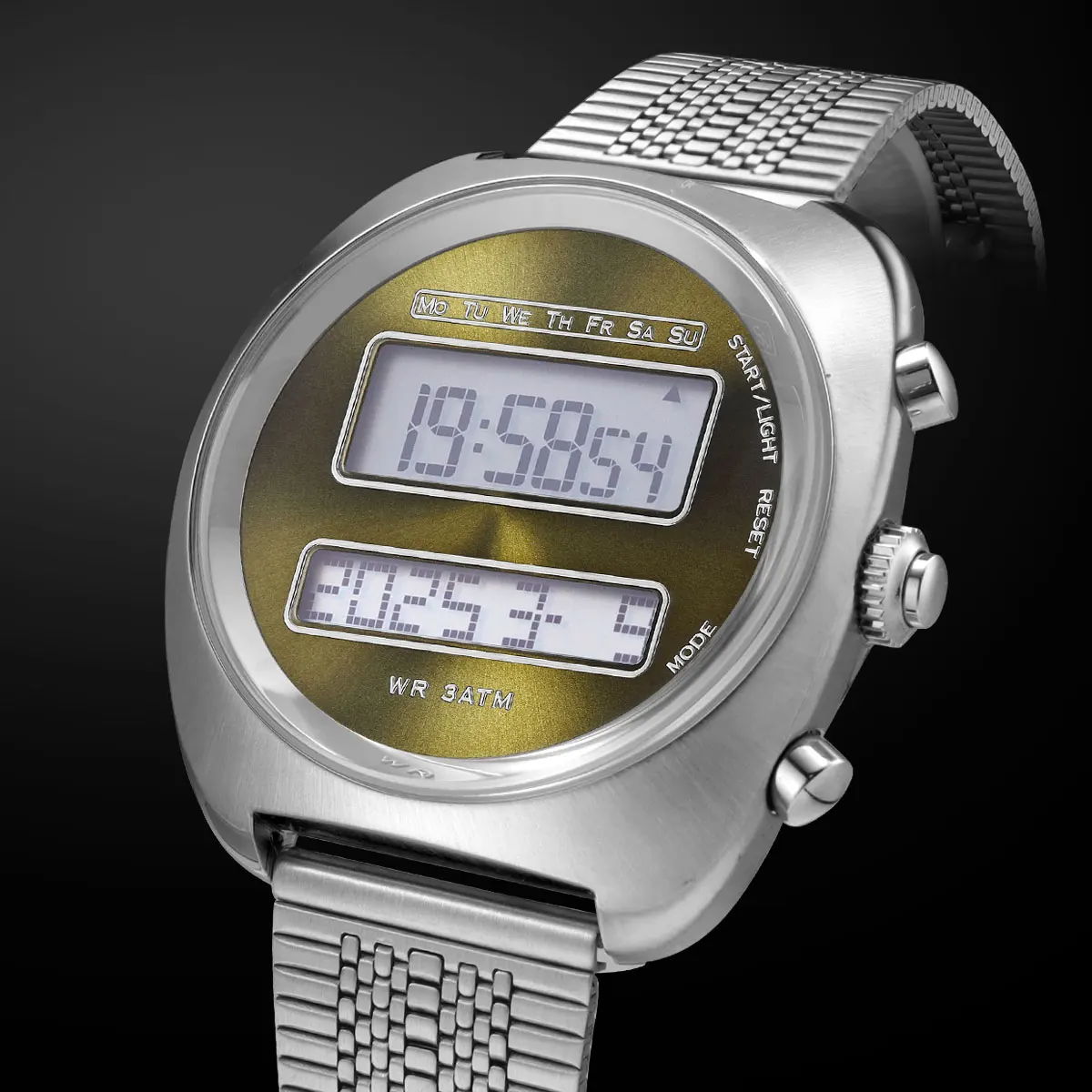 

Мужские цифровые часы с двойным дисплеем и подсветкой даты и года, модный ремешок из нержавеющей стали, унисекс, электронные наручные часы 0330