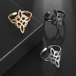 Wiccan Witch's Knot Ring Stainless Steel Supernatural Open Adjustable Ring Women\'s Irish Celtic Knot Amulet Jewelry