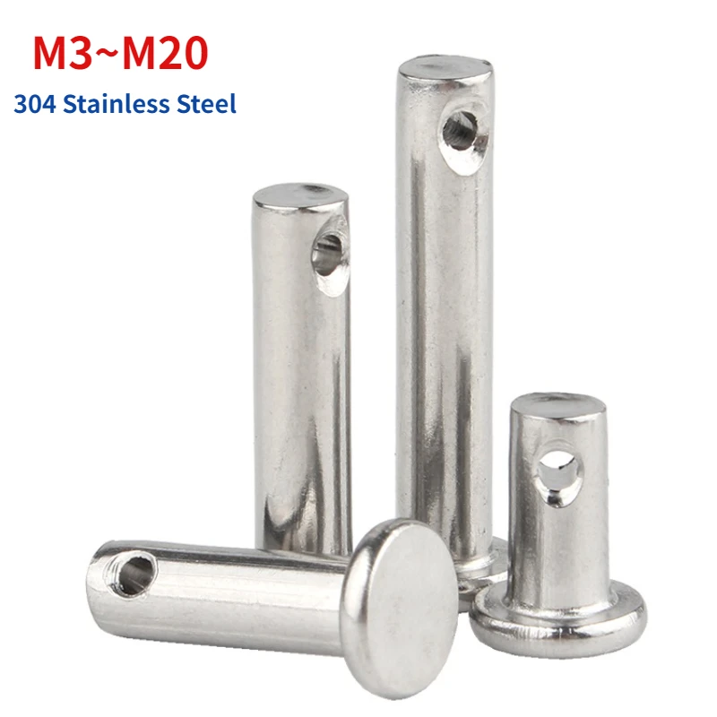 M3M4M5 M6 M8~M20 304 Stainless Steel with Hole Pin Shaft Cotter Pin Set Flat Head Cylindrical Pin Plug Pin Positioning Pin GB882