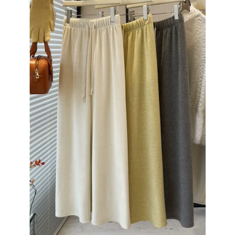 2025 nouveau décontracté solide femmes pantalon goutte sensation élasticité ample jambe droite pantalon automne hiver taille élastique cordon pantalon