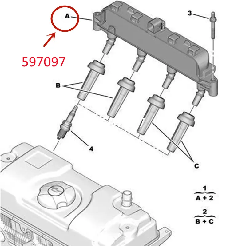 Suitable for Peugeot 206 207 Citroen C2 ignition coil 1.4 displacement high voltage package 245103 ignition coil rubber 597097