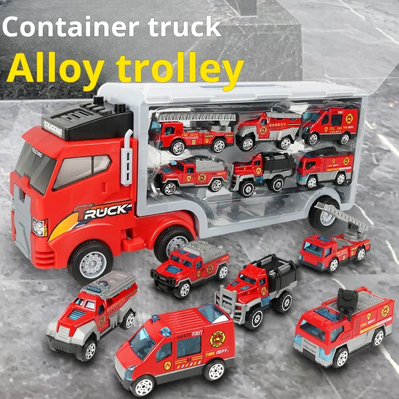 

Large truck loading rebound small racing car set gift box storage container truck engineering fire truck team mobilization child