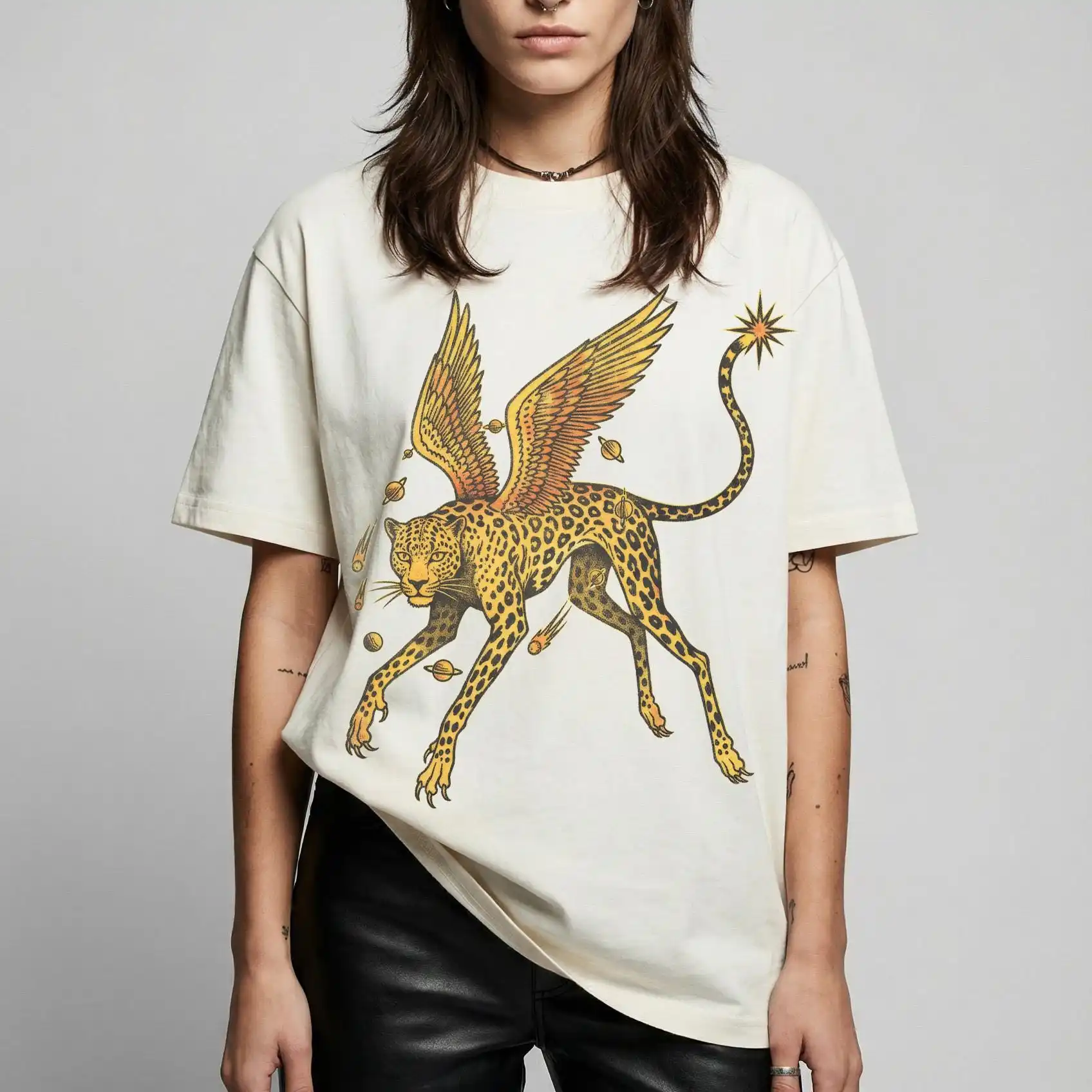 Winged Leopard Celestial Shirt, Mystical Cat Tee, Dark Academia Graphic Tee, Vintage Fantasy Animal Shirt, Cosmic Leopard Tee