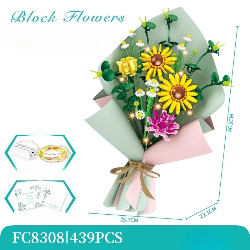 SEMBO محاكاة عباد الشمس اللبنات العصرية اللعب تجميعها باقة أبدية نموذج سطح المكتب الحلي ألعاب تعليمية الهدايا #4