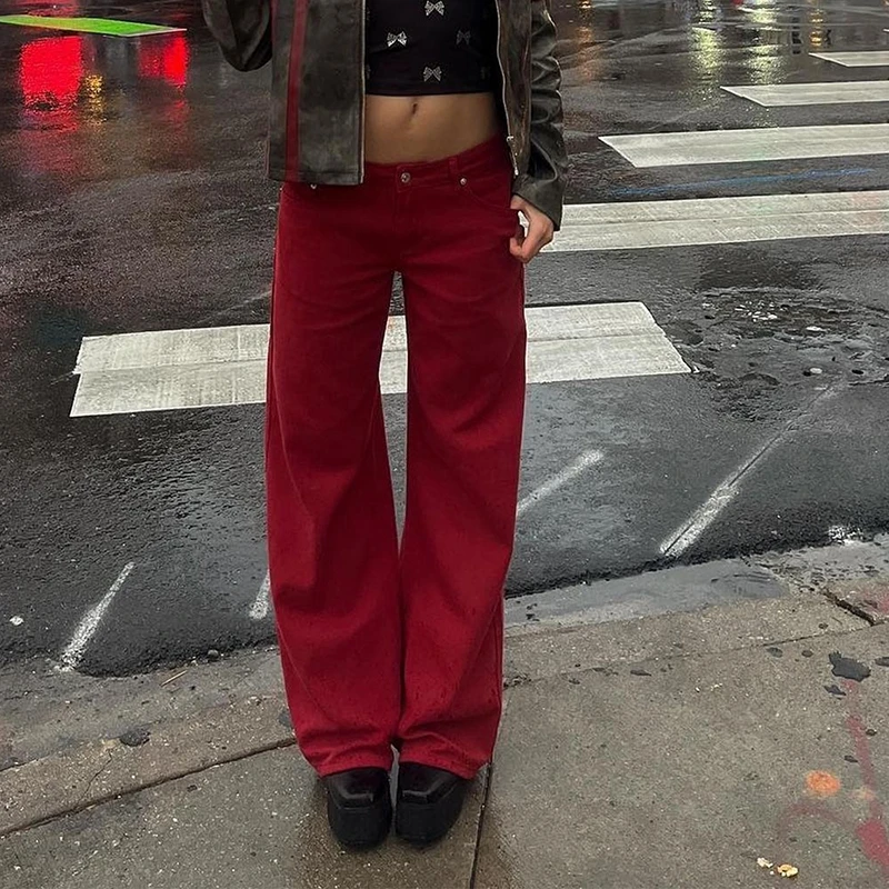 

Women Vintage Denim Wide Leg Pants 00s Retro Aesthetic Loose Jeans Trousers Boyfriend Harajuku Grunge Long Pants Y2K Streetwear