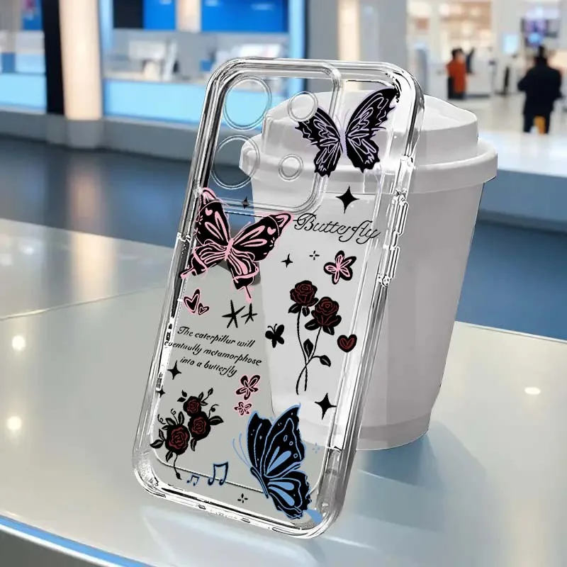 

Pattern Butterfly Design For Xiaomi Redmi Note 15 14 13 12R 12 11E 9 9T 8 8T Pro Plus 5G Transparent Soft Phone Case