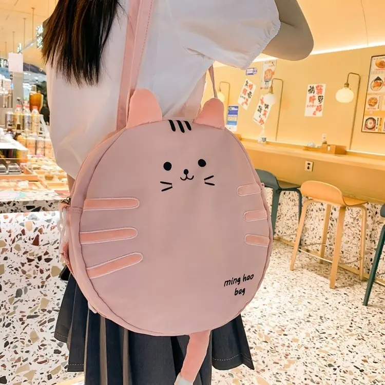 Kawaii School Shoulder Bag For Teenage Girls Little Cat Shaped Crossbody Bags Women Circle Handbags and Purses Tote Bag Bolso