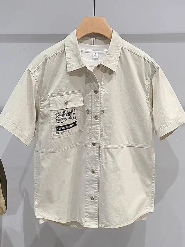 

Японская повседневная рубашка с коротким рукавом для мужчин, летняя новинка, молодежная корейская версия, рубашка с квадратным воротником, свободный крой