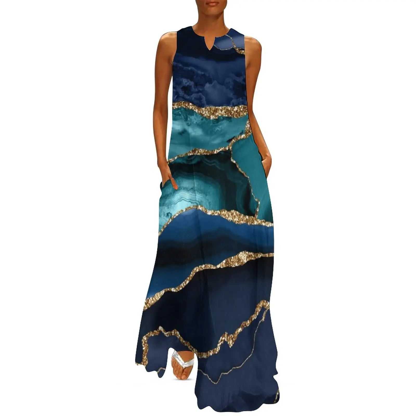 

Glamour Ocean Blue Faux Marble Long Dress Womens dresses dresses for woman 2025 Dress