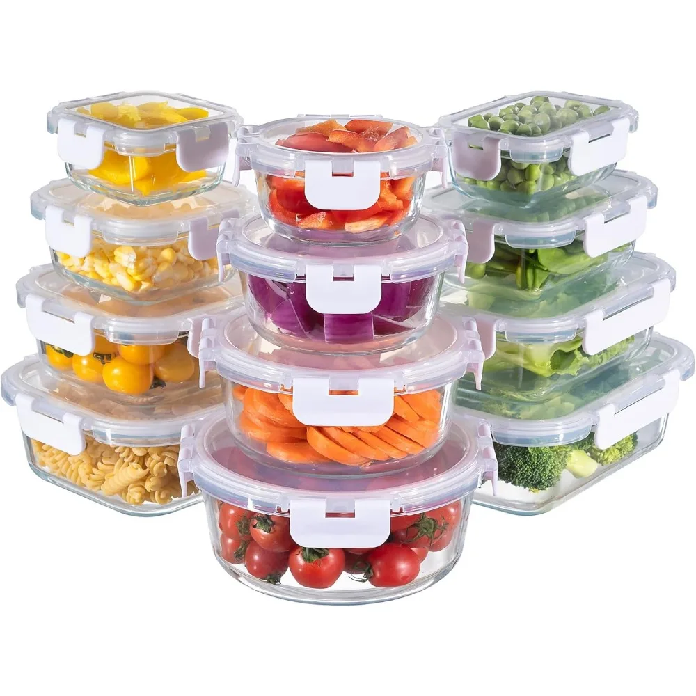 

12-Pack Glass Food Storage Containers with Lids, Airtight Microwave Oven Freezer Dishwasher Safe Meal Prep Set