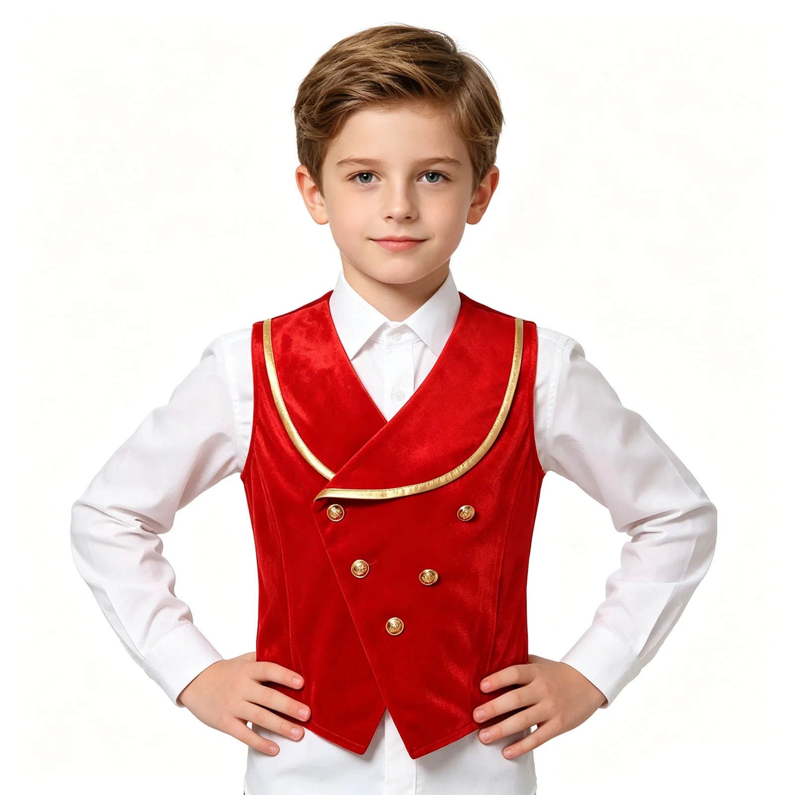 Kids Boys Medieval Velvet Vest Metallic Trim Renaissance Vintage Waistcoat Steampunk Victorian Outerwear Halloween Theme Party