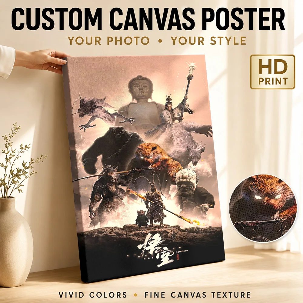 Epic Fantasy Creatures and Buddha Statue Canvas Poster Customized Photo Japanese Inspired Wall Paintings Decoration for Office
