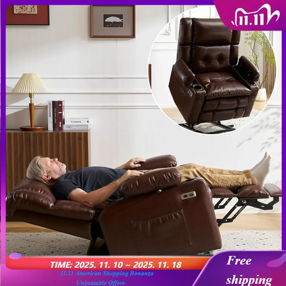 Oversized Dual Motor Power Lift Recliner Chair with Massage And Heat Elderly Friendly with Arm Storage And Lay Flat Feature