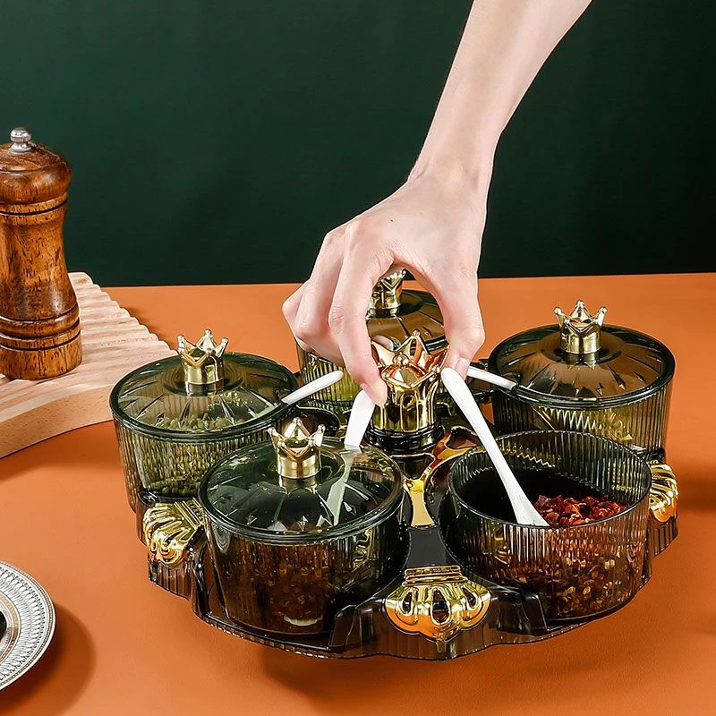 Creative Golden Crown Clear Spice Candy Nut Storage Box Kitchen Salt Jar Pepper Sugar Bottle Storage Container Kitchen Utensils
