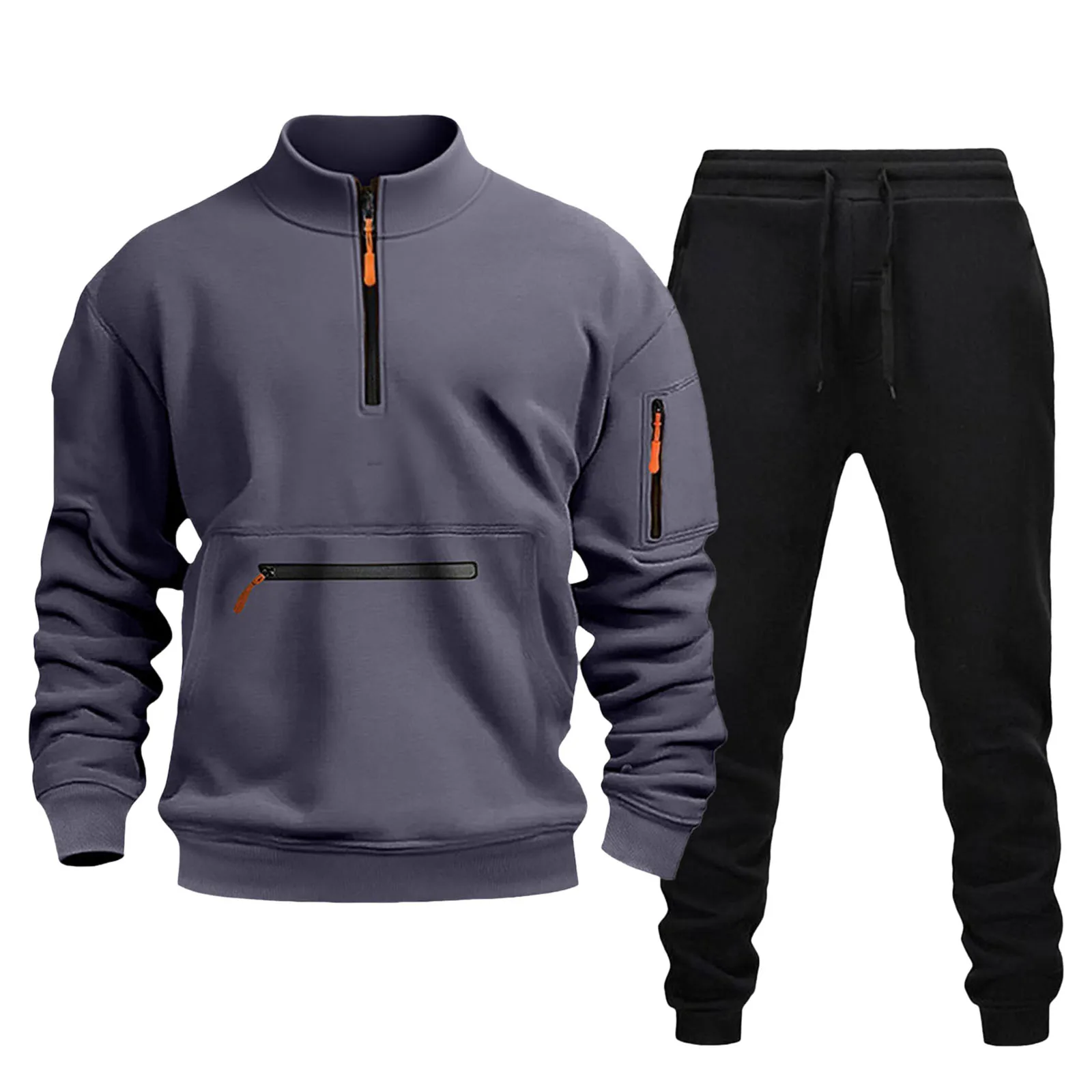 

Suite Costume Men's Casual 1/4 Zip Long Sleeve Pullover Workwear Sport Fleece Long Sleeve Pants Two Piece Set Mens Suit Short