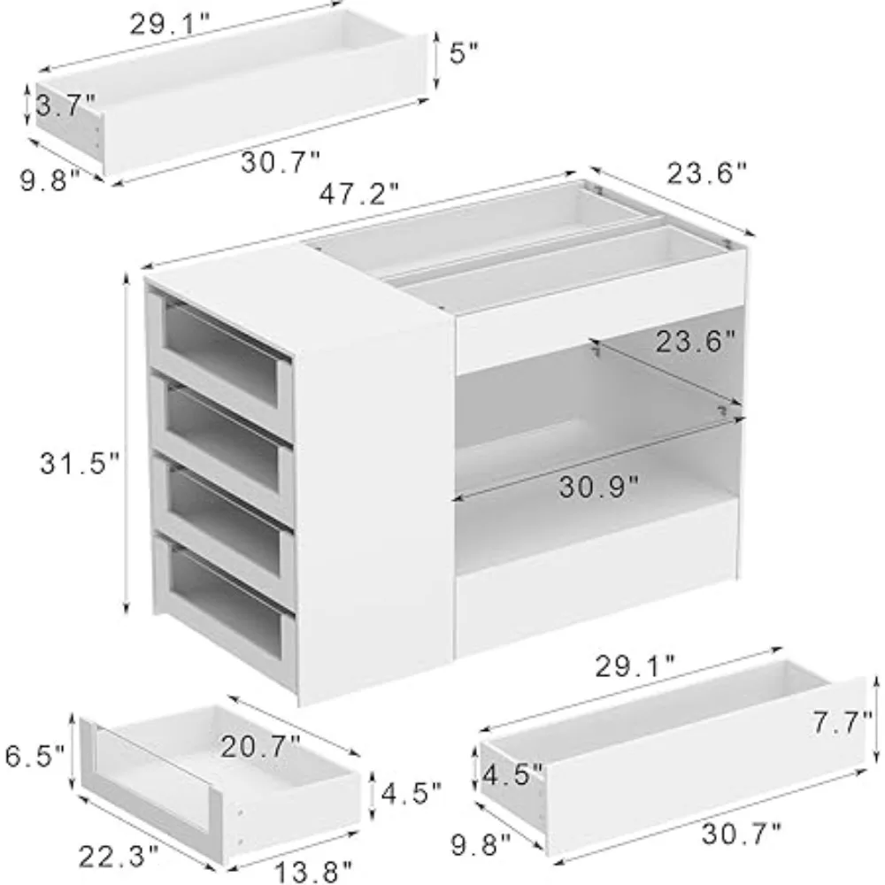 Bedroom Island Wardrobe Closet Island with 8 Drawers & Glass Tabletop, Walk in Closet Island with Drawers