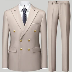 2023 Fashion New Men's Casual Boutique Double Breasted Suit Trousers / Man's Business Suit Jacket Blazers Coat Pants 2 Pcs Set