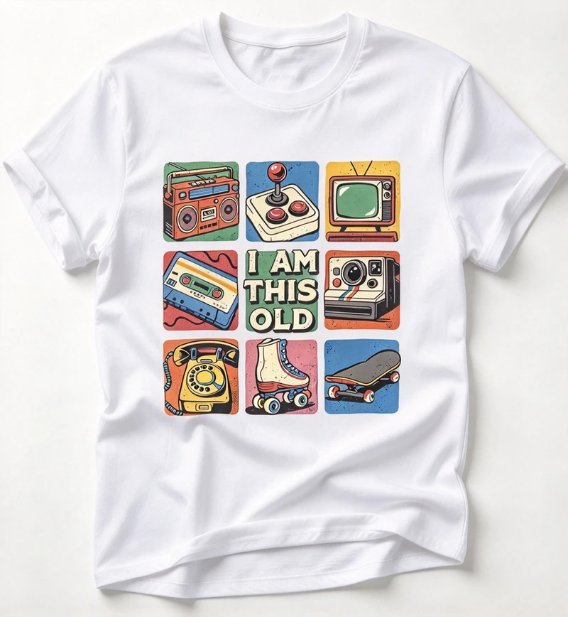 Vintage Retro Tech Graphic T Shirt for Men I Am This Old Old School Game Roller Skate Print Tee Casual Streetwear Cotton Y2k Top