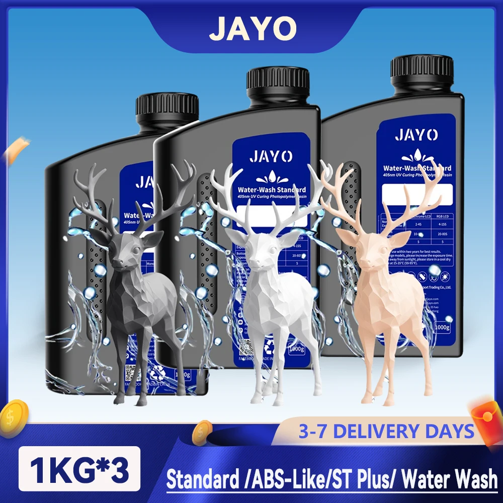 JAYO 3KG Standard /ABS-Like/Standard Plus/ Water Wash 3D Printer Resin 395-405nm UV Curing 3D Printing Liquid Photopolymer Resin