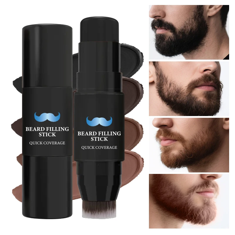 4 colors Beard Filling Stick Hair & Beard Dye Pen Instant Mustache Sideburns Coloring Pencil Waterproof Long Lasting Beard Filler for Men Cover Gray Beard Hair