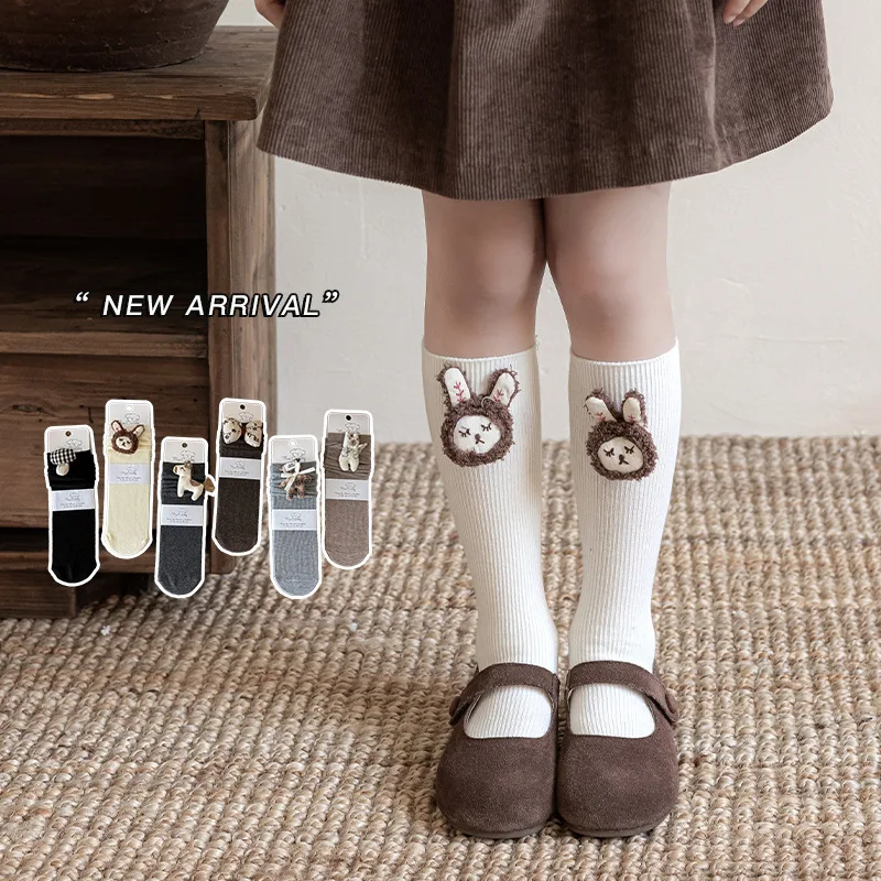 

1 пара милых плюшевых носков с ворсом, однотонные мягкие хлопковые гольфы принцессы с большим бантом для девочек от 0 до 8 лет