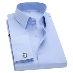 Men's Slim Fit French Cufflink Shirt Long Sleeves Double Cuff Solid Color High End Wedding Formal Dress Casual Men's Clothing